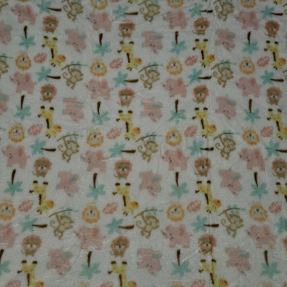Baby Starters Safari Blanket Lion Giraffe Monkey Pink Elephant Palm Tree 30x36